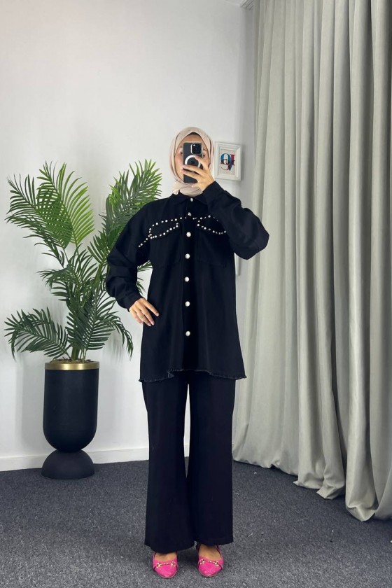 0778 - Kot Tesettür İkili Takım Si̇yah G 3 0778 - Kot Tesettür İkili Takım Si̇yah G 3
