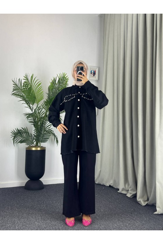 0778 - Kot Tesettür İkili Takım Si̇yah G 3