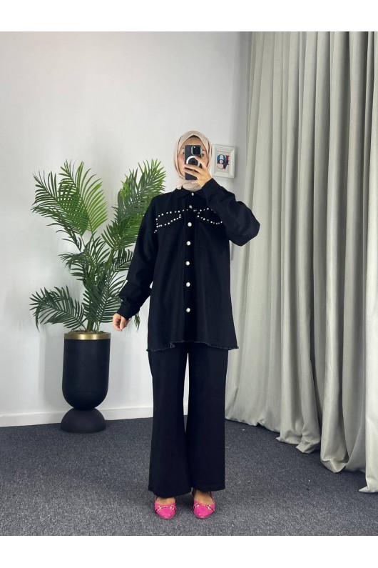0778 - Kot Tesettür İkili Takım Si̇yah G 3