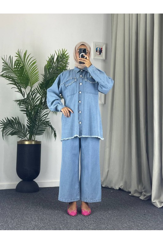 0778 - Kot Tesettür İkili Takım Mavi̇ G 3