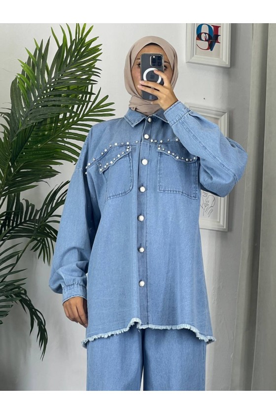 0778 - Kot Tesettür İkili Takım Mavi̇ G 3