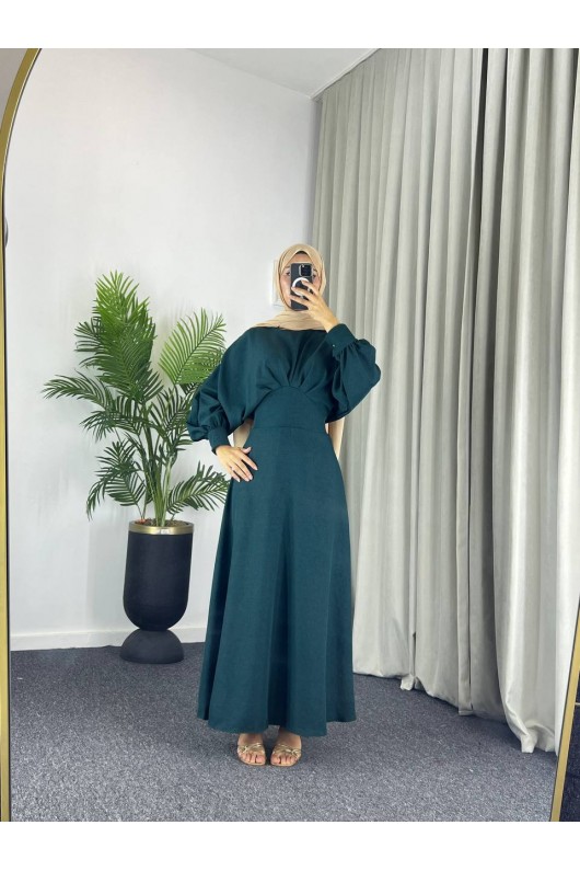4535 - Keten Tesettür Elbise Yeşi̇l