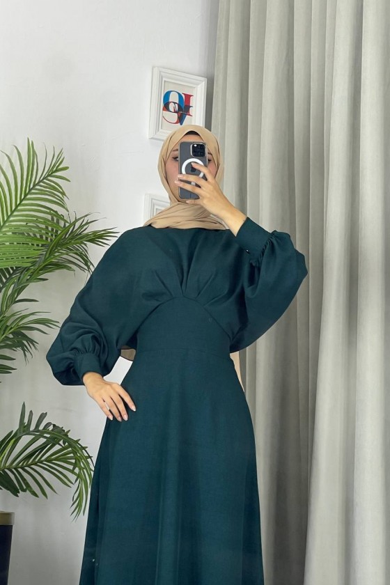 4535 - Keten Tesettür Elbise Yeşi̇l 4535 - Keten Tesettür Elbise Yeşi̇l