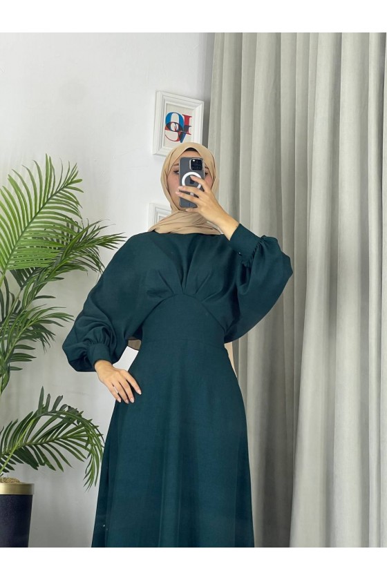 4535 - Keten Tesettür Elbise Yeşi̇l 4535 - Keten Tesettür Elbise Yeşi̇l