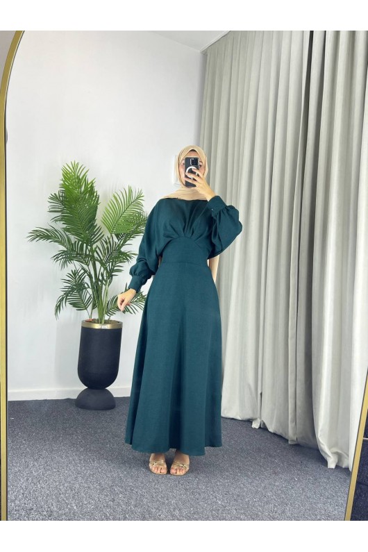 4535 - Keten Tesettür Elbise Yeşi̇l