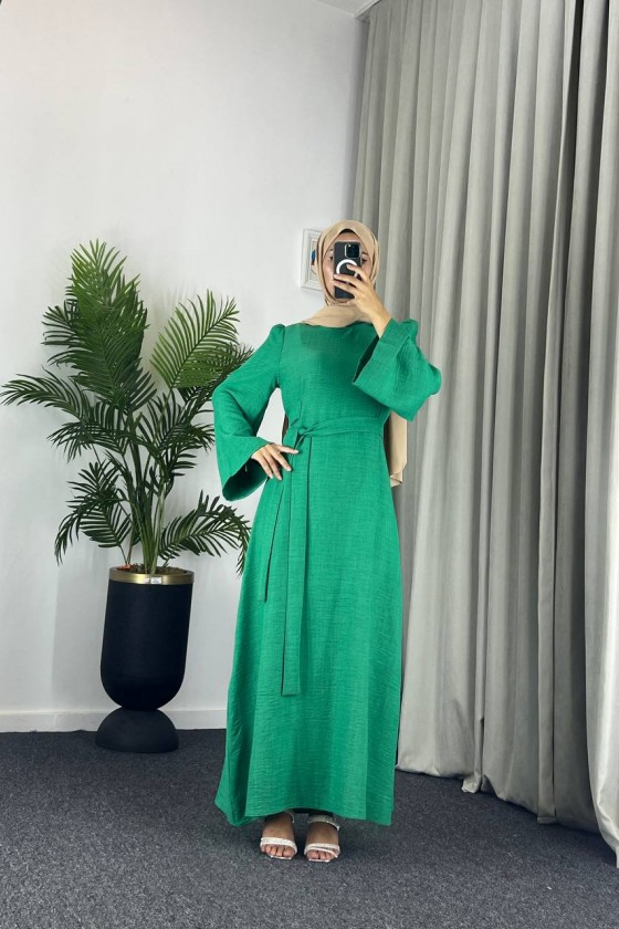 4536 - Kemerli Tesettür Elbise Yeşi̇l
