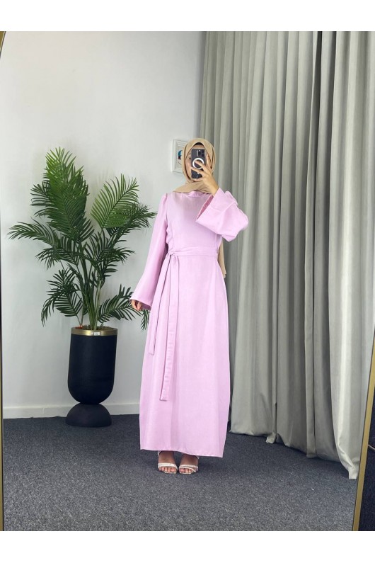 4536 - Kemerli Tesettür Elbise Pembe