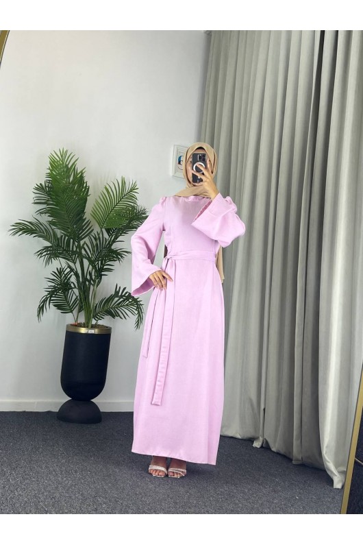 4536 - Kemerli Tesettür Elbise Pembe