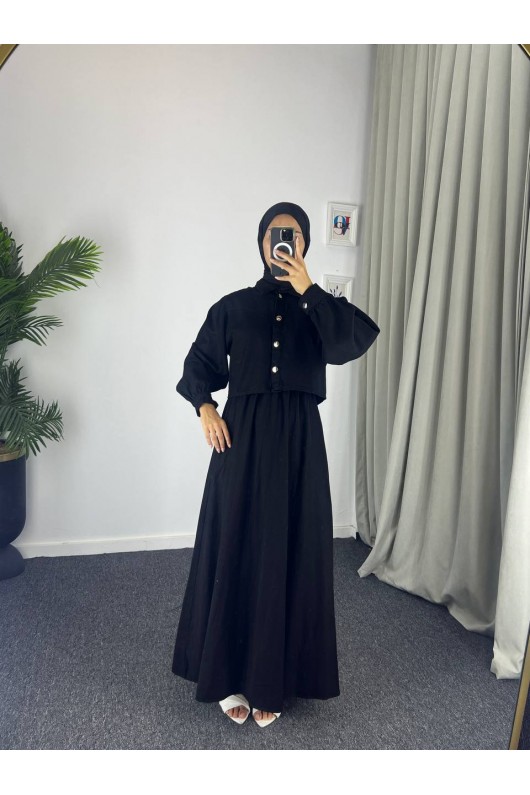 0831 - Kot Kumaş İkili Tesettür Takım Si̇yah G-4