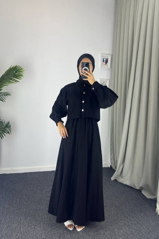 0831 - Kot Kumaş İkili Tesettür Takım Si̇yah G-4