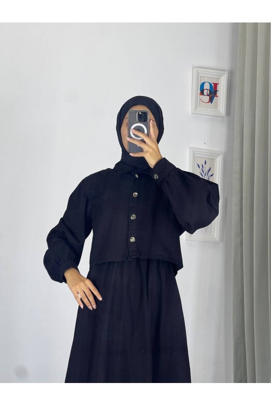 0831 - Kot Kumaş İkili Tesettür Takım Si̇yah G-4