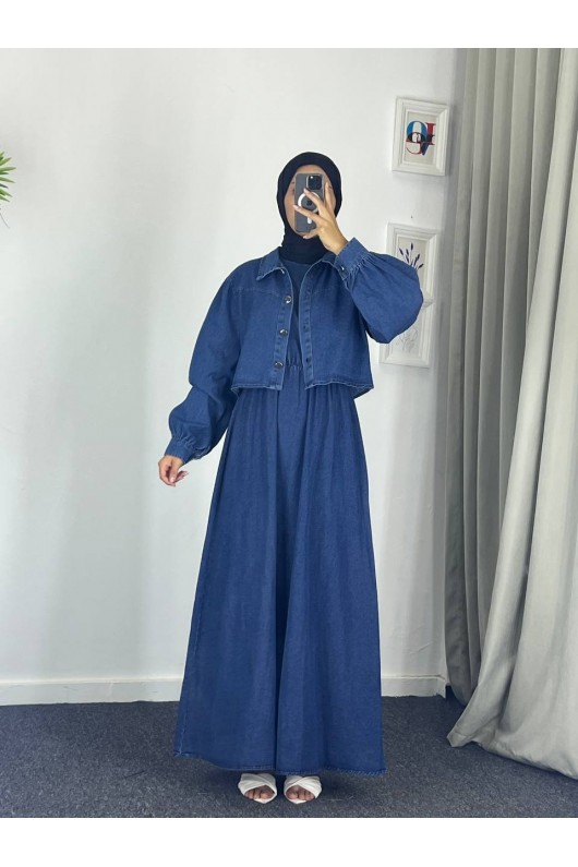 0831 - Kot Kumaş İkili Tesettür Takım Mavi̇ G-4