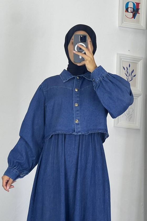 0831 - Kot Kumaş İkili Tesettür Takım Mavi̇ G-4