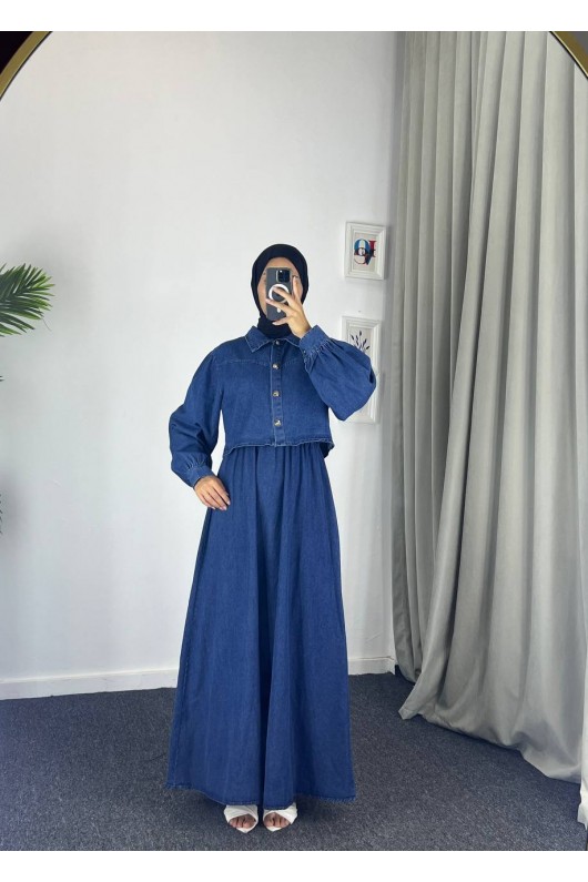 0831 - Kot Kumaş İkili Tesettür Takım Mavi̇ G-4