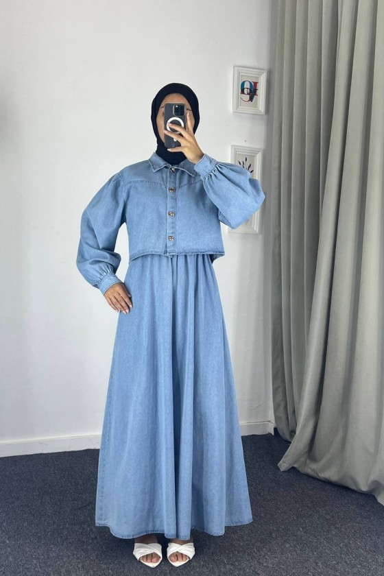 0831 - Kot Kumaş İkili Tesettür Takım Açık Mavi G-4 0831 - Kot Kumaş İkili Tesettür Takım Açık Mavi G-4