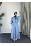 0831 - Kot Kumaş İkili Tesettür Takım Açık Mavi G-4