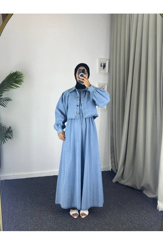 0831 - Kot Kumaş İkili Tesettür Takım Açık Mavi G-4