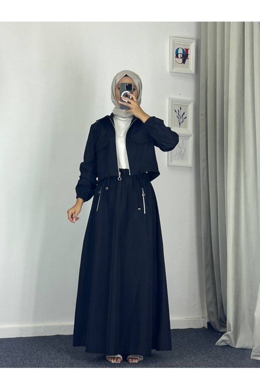 0903 - Bondit Kumaş İkili Tesettür Takım Si̇yah -c 9