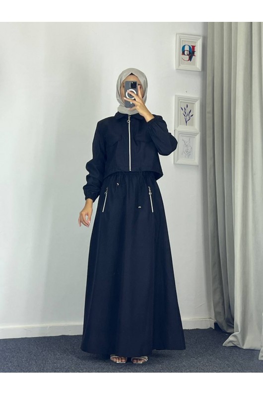 0903 - Bondit Kumaş İkili Tesettür Takım Si̇yah -c 9