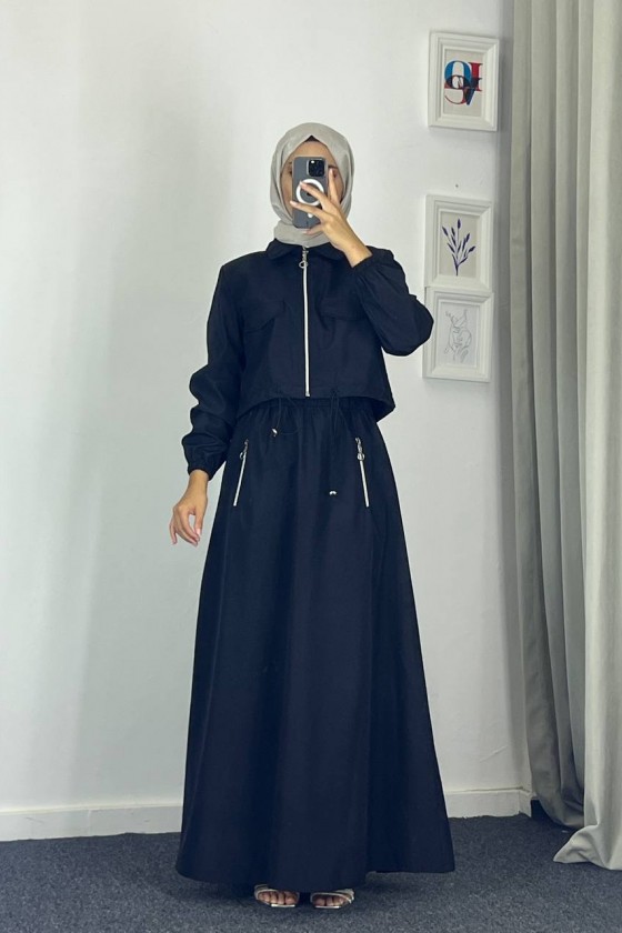 0903 - Bondit Kumaş İkili Tesettür Takım Si̇yah -c 9