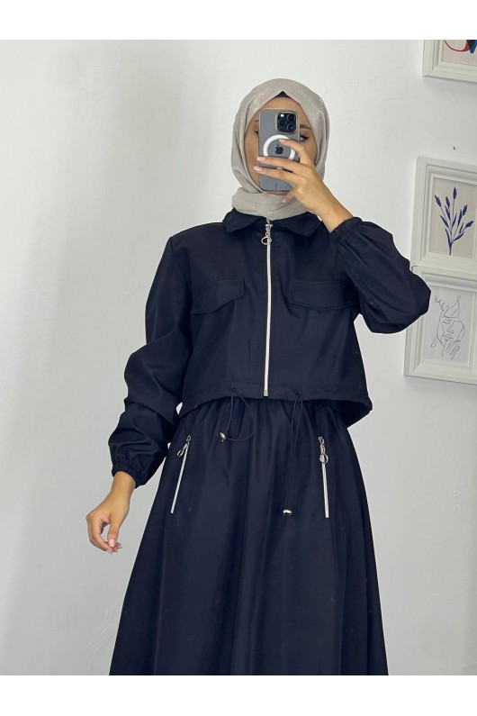 0903 - Bondit Kumaş İkili Tesettür Takım Si̇yah -c 9