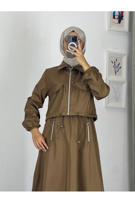 0903 - Bondit Kumaş İkili Tesettür Takım Kahverengi̇ -c 9