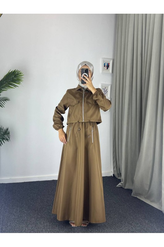0903 - Bondit Kumaş İkili Tesettür Takım Kahverengi̇ -c 9