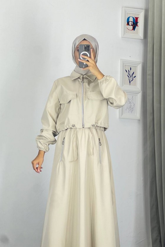 0903 - Bondit Kumaş İkili Tesettür Takım Bej -c 9 0903 - Bondit Kumaş İkili Tesettür Takım Bej -c 9