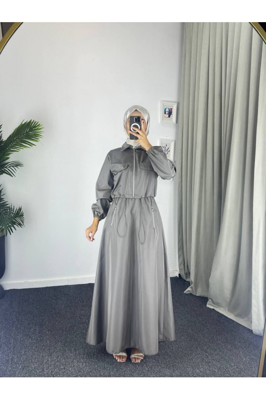 0903 - Bondit Kumaş İkili Tesettür Takım Gri̇-c 9
