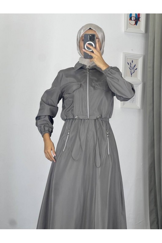 0903 - Bondit Kumaş İkili Tesettür Takım Gri̇-c 9