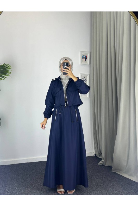 0903 - Bondit Kumaş İkili Tesettür Takım Laci̇vert -c 9