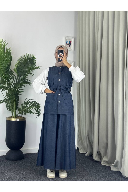 4041 - Kor Kumaş Tesettür İkili Takım Mavi̇ G-3