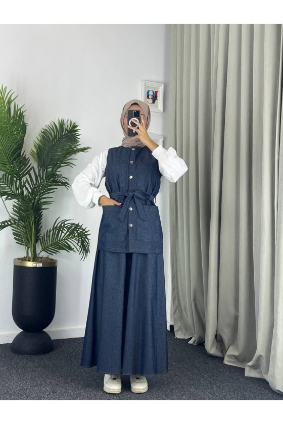 4041 - Kor Kumaş Tesettür İkili Takım Mavi̇ G-3