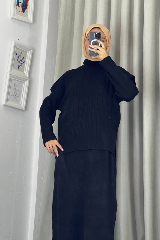 4089 - Triko İkili Takım Si̇yah A-16 4089 - Triko İkili Takım Si̇yah A-16