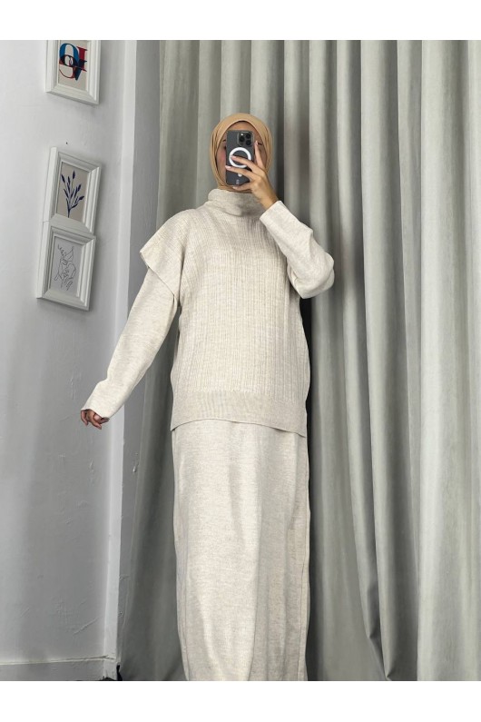 4089 - Triko İkili Takım Bej A-16 4089 - Triko İkili Takım Bej A-16