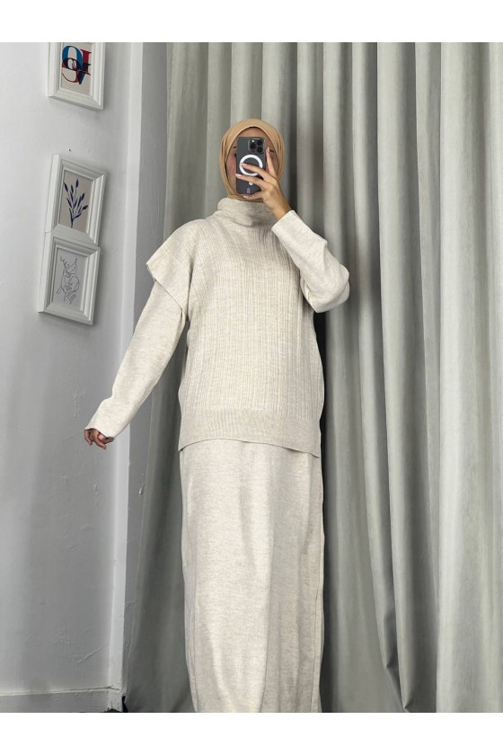 4089 - Triko İkili Takım Bej A-16