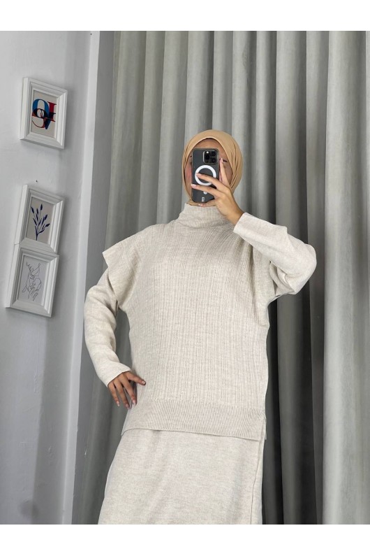 4089 - Triko İkili Takım Bej A-16 4089 - Triko İkili Takım Bej A-16