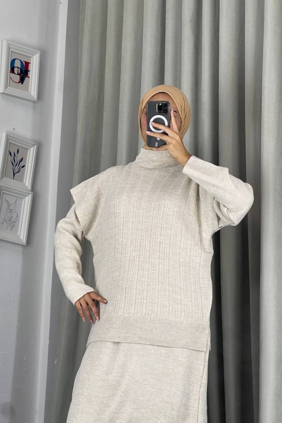 4089 - Triko İkili Takım Bej A-16 4089 - Triko İkili Takım Bej A-16