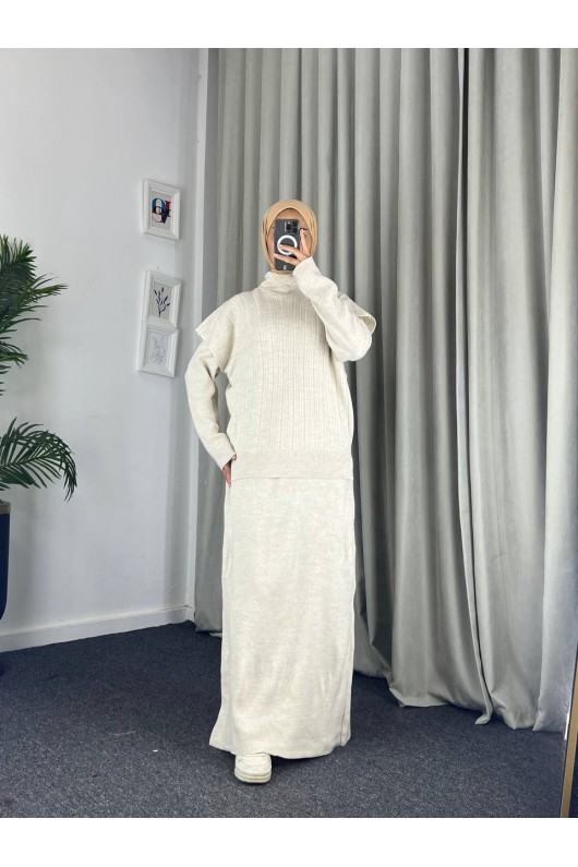 4089 - Triko İkili Takım Bej A-16 4089 - Triko İkili Takım Bej A-16