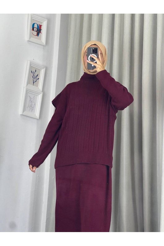 4089 - Triko İkili Takım Bordo A-16 4089 - Triko İkili Takım Bordo A-16