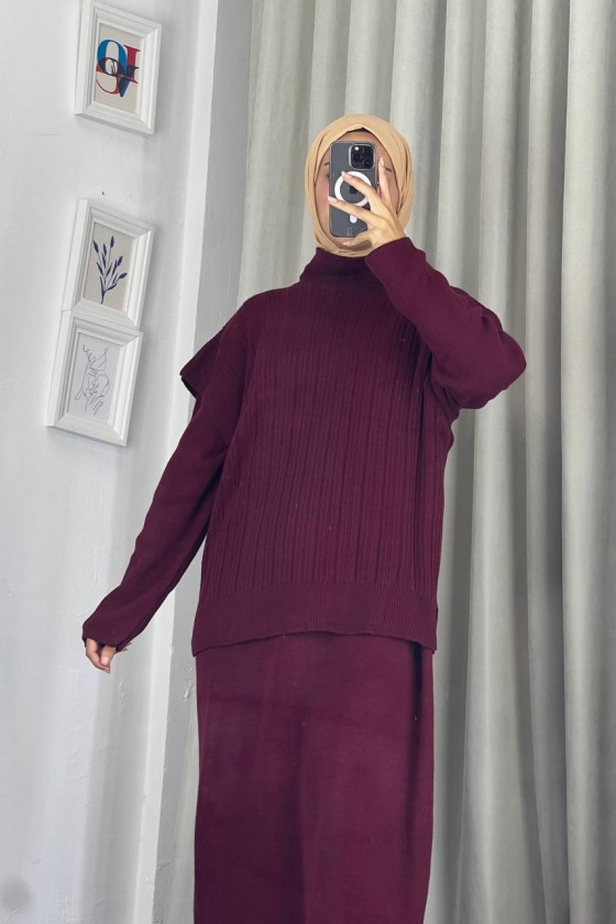 4089 - Triko İkili Takım Bordo A-16 4089 - Triko İkili Takım Bordo A-16