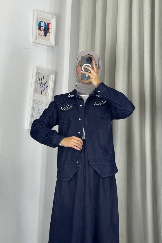 4090 - Kot Tesettür İkili Takım Laci̇vert E-5 4090 - Kot Tesettür İkili Takım Laci̇vert E-5