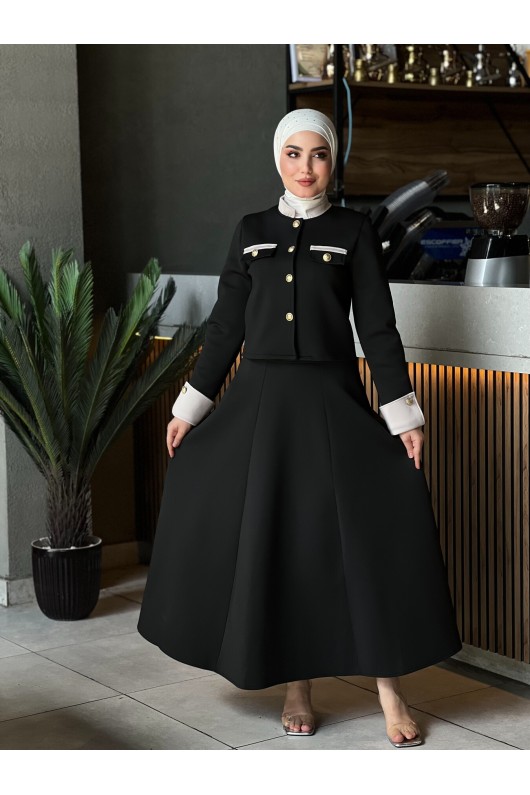 4515 - Scuba Kumaş İkili Tesettür Takım Si̇yah E-6 4515 - Scuba Kumaş İkili Tesettür Takım Si̇yah E-6