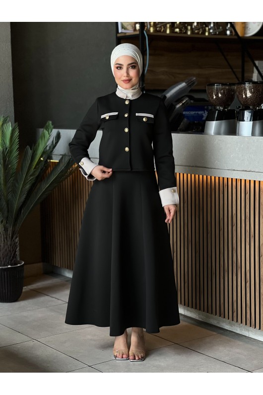 4515 - Scuba Kumaş İkili Tesettür Takım Si̇yah E-6 4515 - Scuba Kumaş İkili Tesettür Takım Si̇yah E-6