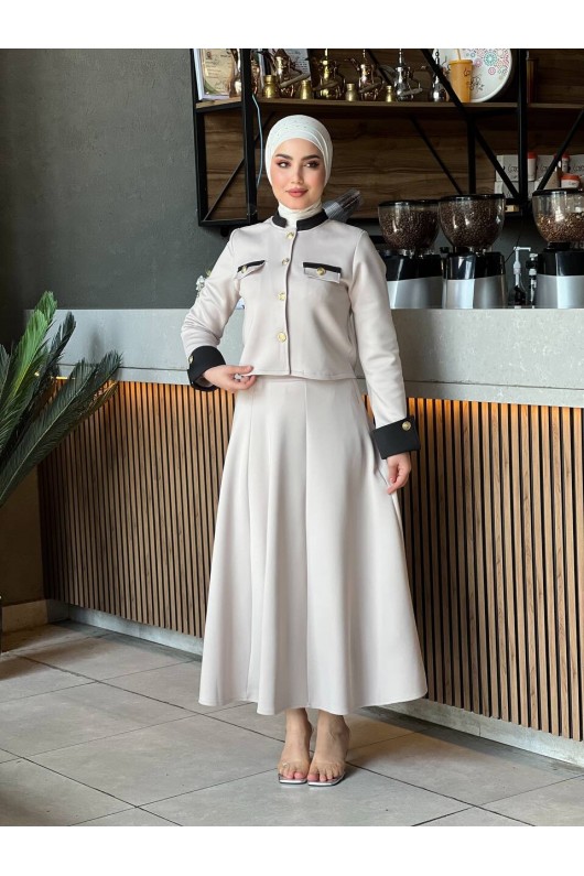 4515 - Scuba Kumaş İkili Tesettür Takım Bej E-6 4515 - Scuba Kumaş İkili Tesettür Takım Bej E-6