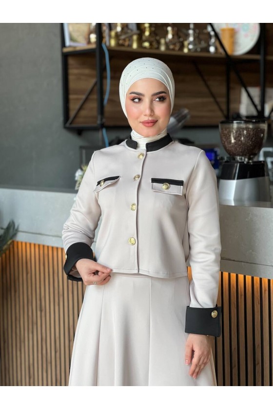 4515 - Scuba Kumaş İkili Tesettür Takım Bej E-6 4515 - Scuba Kumaş İkili Tesettür Takım Bej E-6