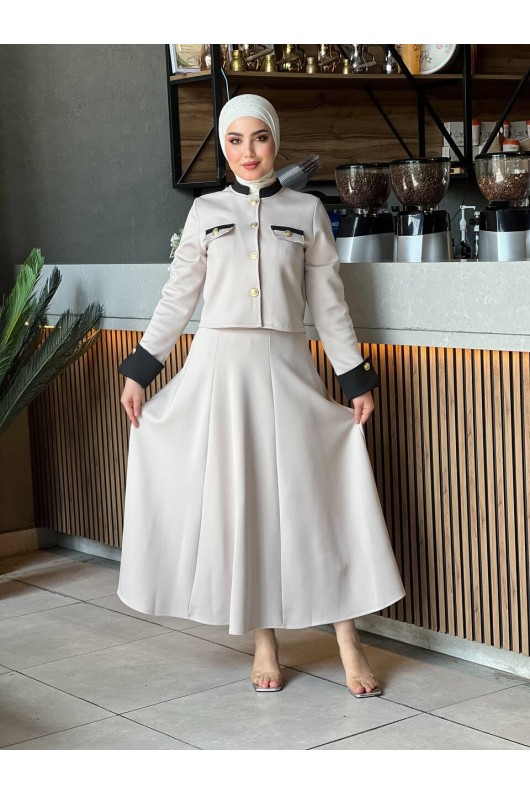4515 - Scuba Kumaş İkili Tesettür Takım Bej E-6 4515 - Scuba Kumaş İkili Tesettür Takım Bej E-6
