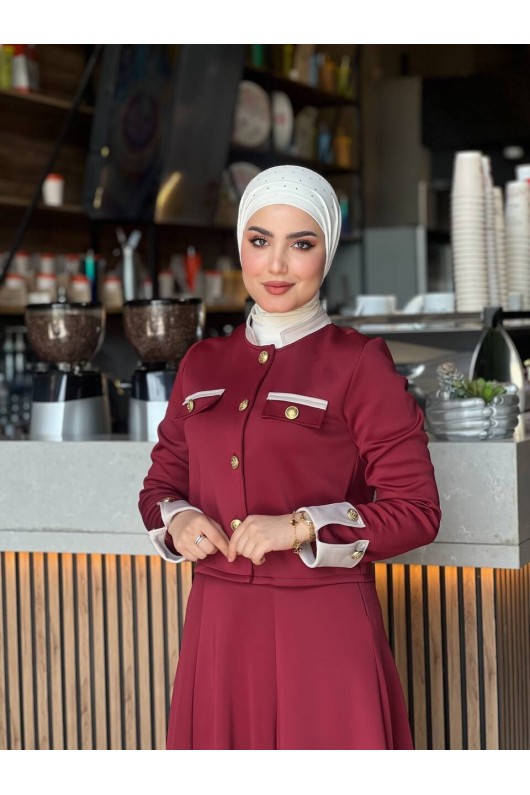 4515 - Scuba Kumaş İkili Tesettür Takım Bordo E-6