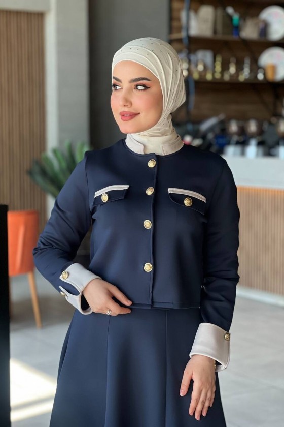 4515 - Scuba Kumaş İkili Tesettür Takım Laci̇vert E-7 4515 - Scuba Kumaş İkili Tesettür Takım Laci̇vert E-7