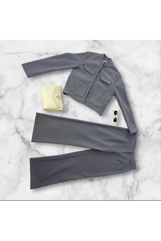 7276 - Tesettür İkili Takım Gri̇ E-5